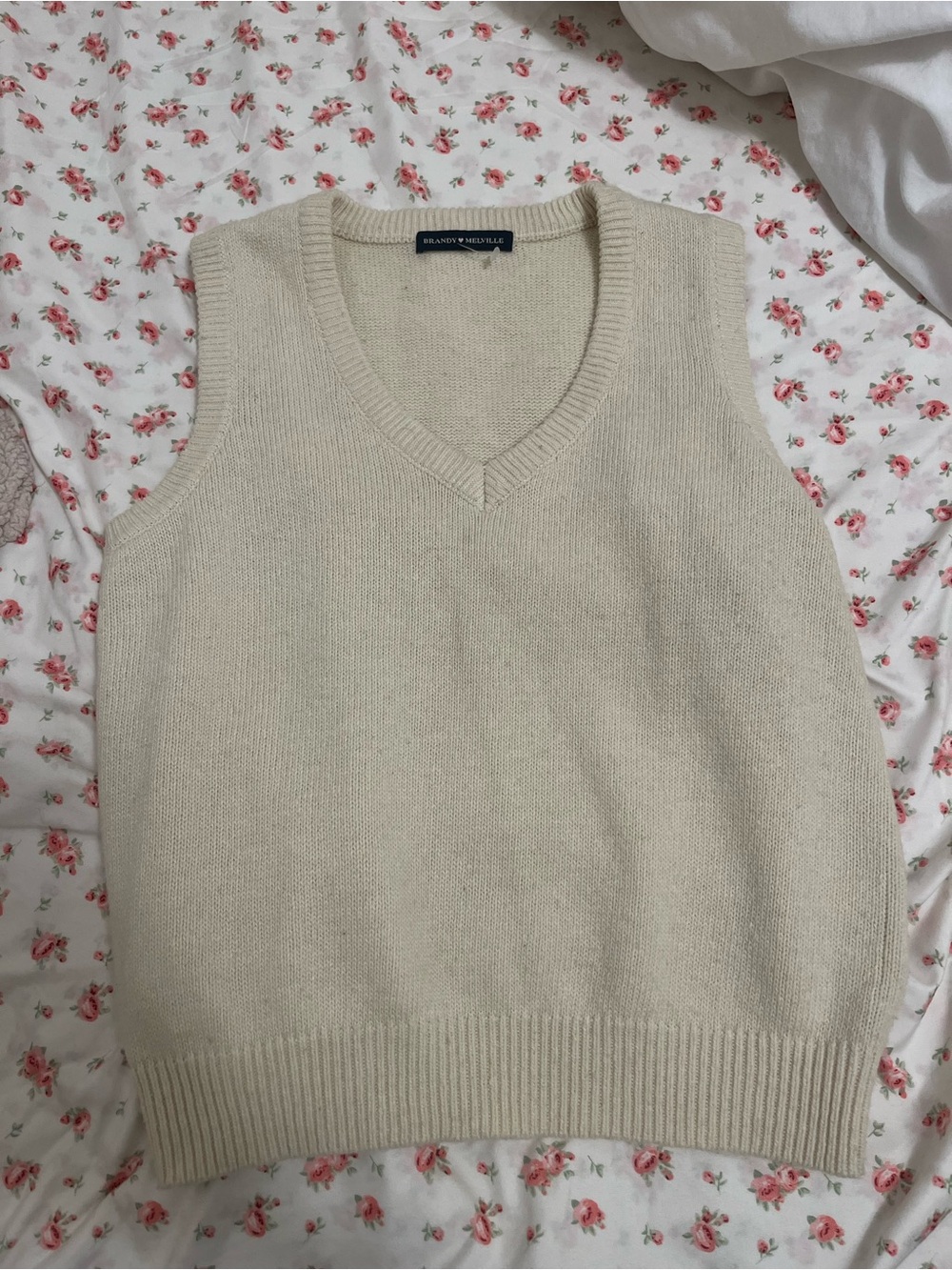 Brandy Melville Cream V-Neck Knit Sweater Vest
